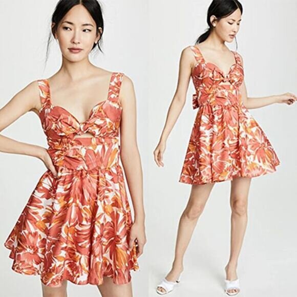 NWT Alexis Ilda Floral Lined Knotted Cut Out Sweetheart Mini Dress Orange - Picture 9 of 9
